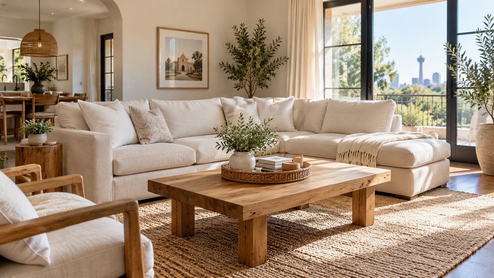 Illustrative clean vacation rental living room